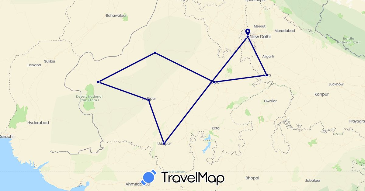 TravelMap itinerary: driving, plane in India (Asia)
